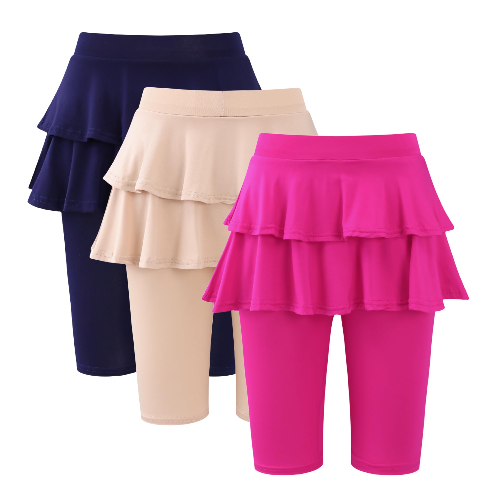 Deuerr Girls 4-12 Years Knee-Length Skirted Leggings, Summer Stretchy Athletic Pants for Toddler Kids - Breathable & Durable