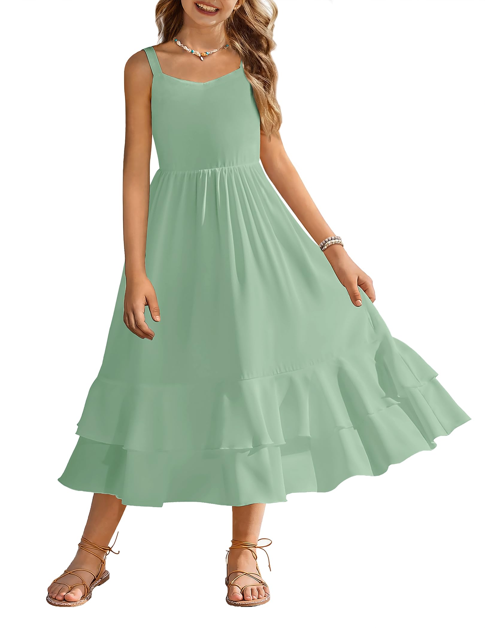 Arshiner Girls Cami Summer Dress Casual Sleeveless Sundress with Pockets for 5-14 Y