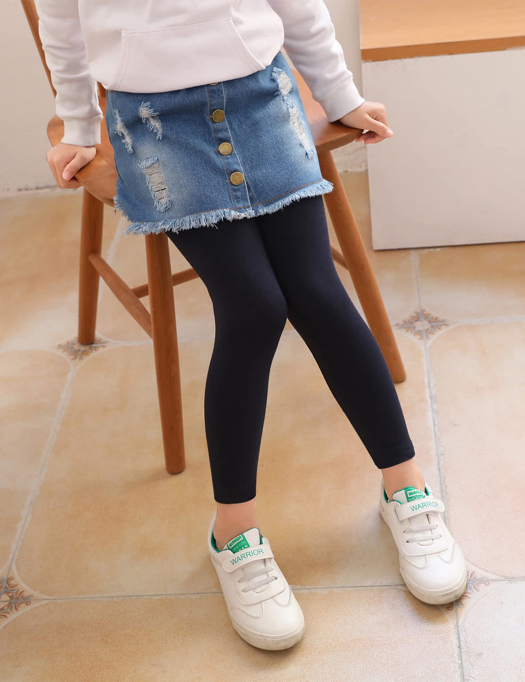 Kiench Girls' Leggings with Denim Skirts Attached Pants Footless Tights