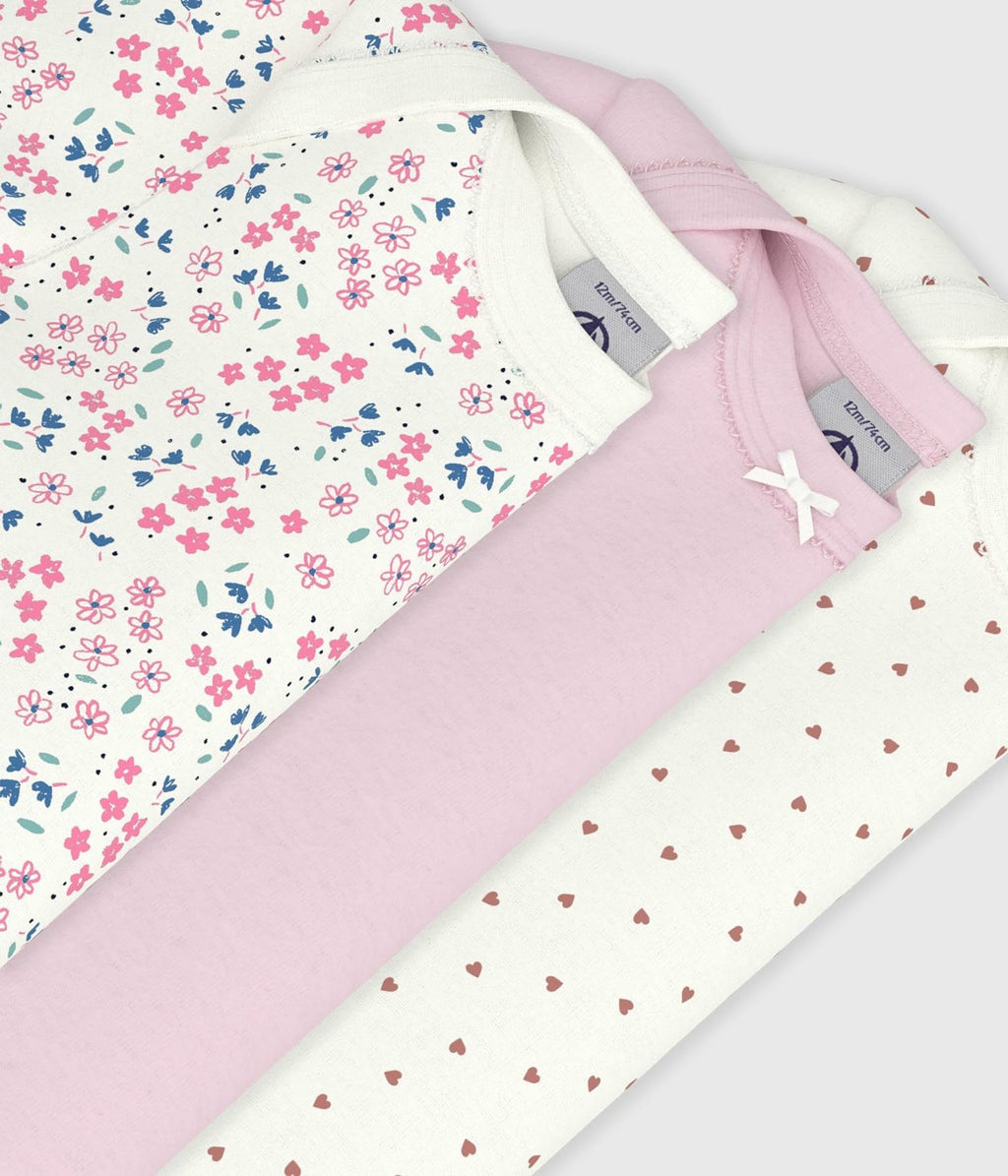 Petit Bateau Pack of GIRLS babies' short-sleeved floral print cotton bodysuits SIZES 3-36 MONTHS