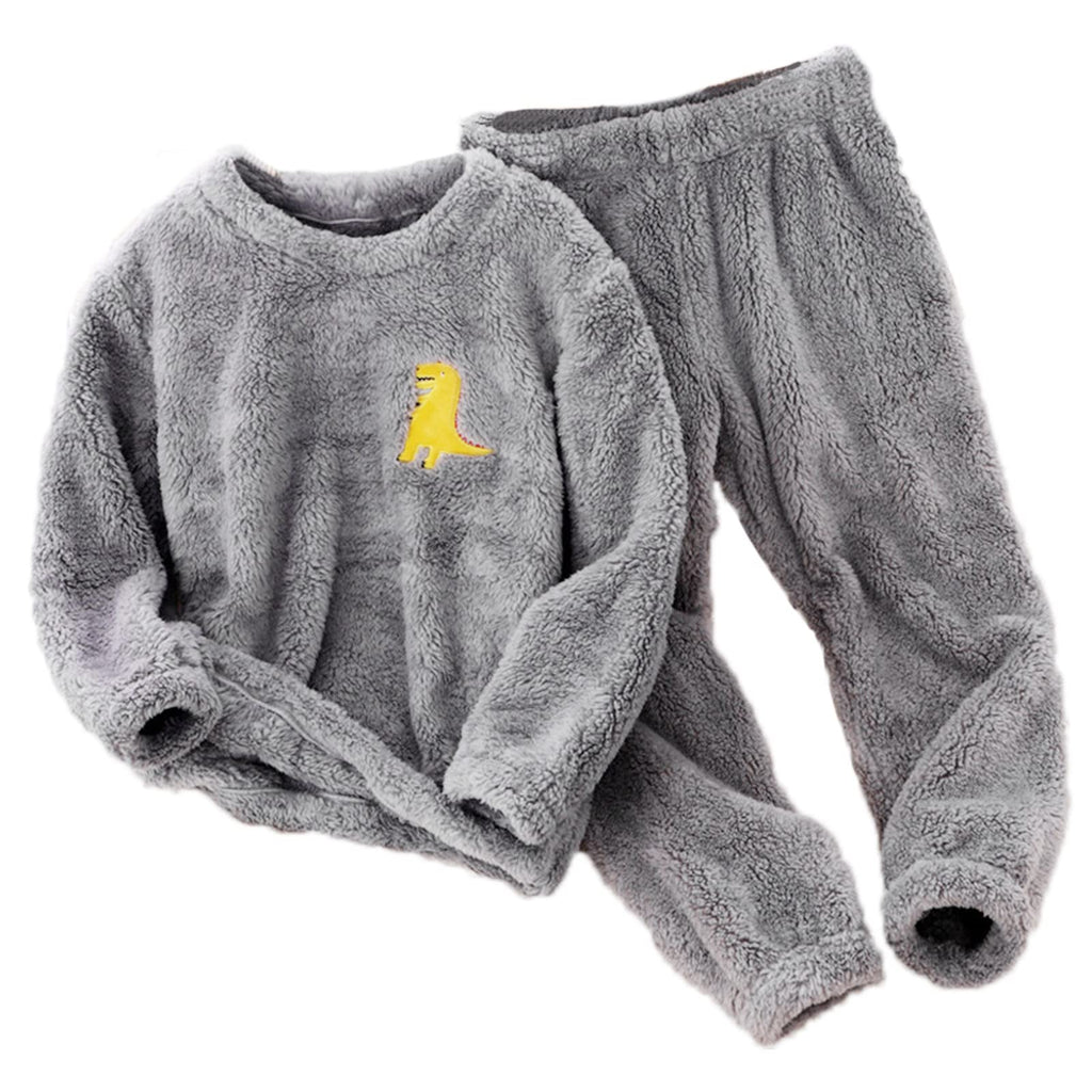Kids Toddler Pajamas Boys Girls Fleece Pajama Set Winter Warm Sleepwear Pjs Set Plush Tops+Pants Outfits Loungewear