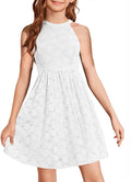 HOSIKA Girls Halter Neck Sleeveless Elegant Floral Lace A-line Flared Swing Party Dress for 6-12 Years Kid
