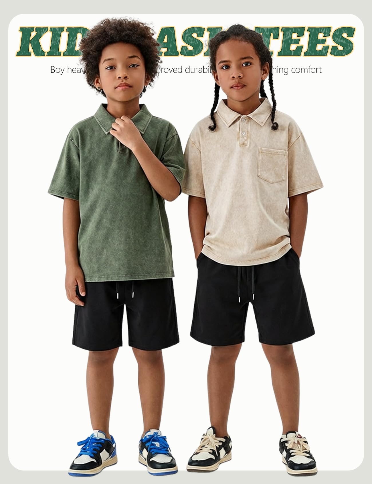 Arssm Boys Polo Shirts Kids Oversized T Shirts Cotton Acid Washed Tshirts Vintage Summer Basic Tees