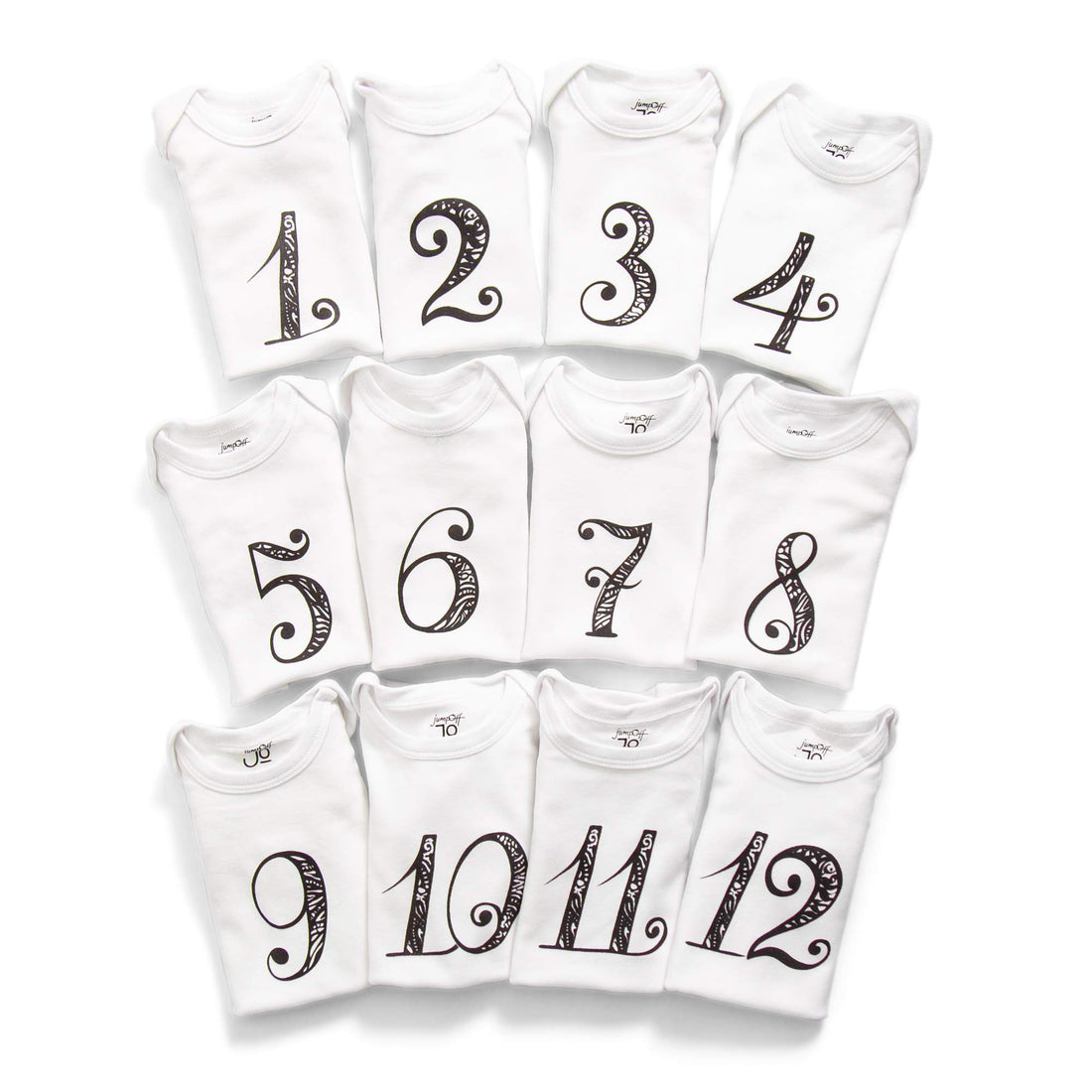Baby 1–12 Month Milestone Numbered Bodysuit Set