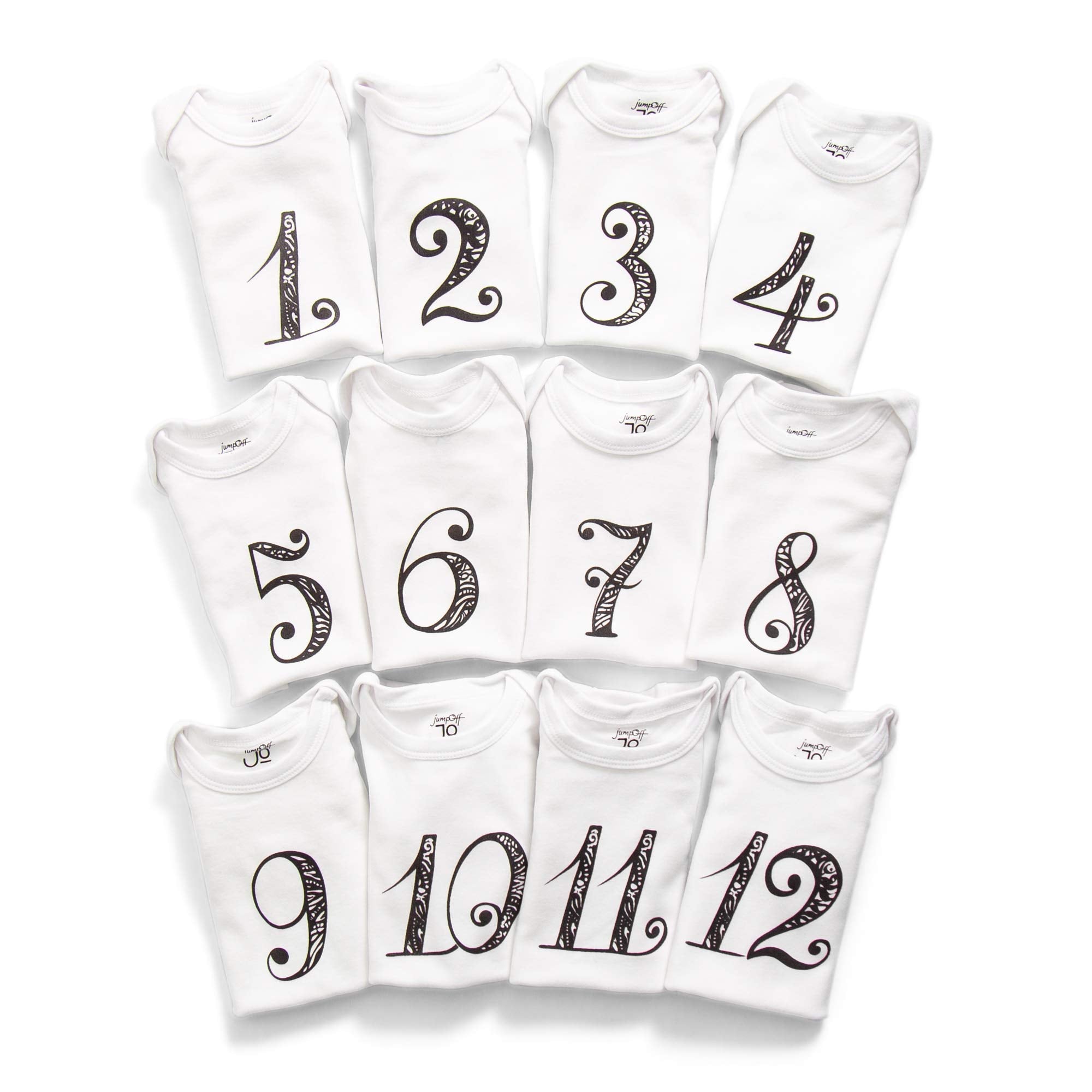 JumpOff Jo - Seize The Moment Baby Milestone Onesies, 1 Through 12 Bodysuit Set With Numbers, Newborn Essentials