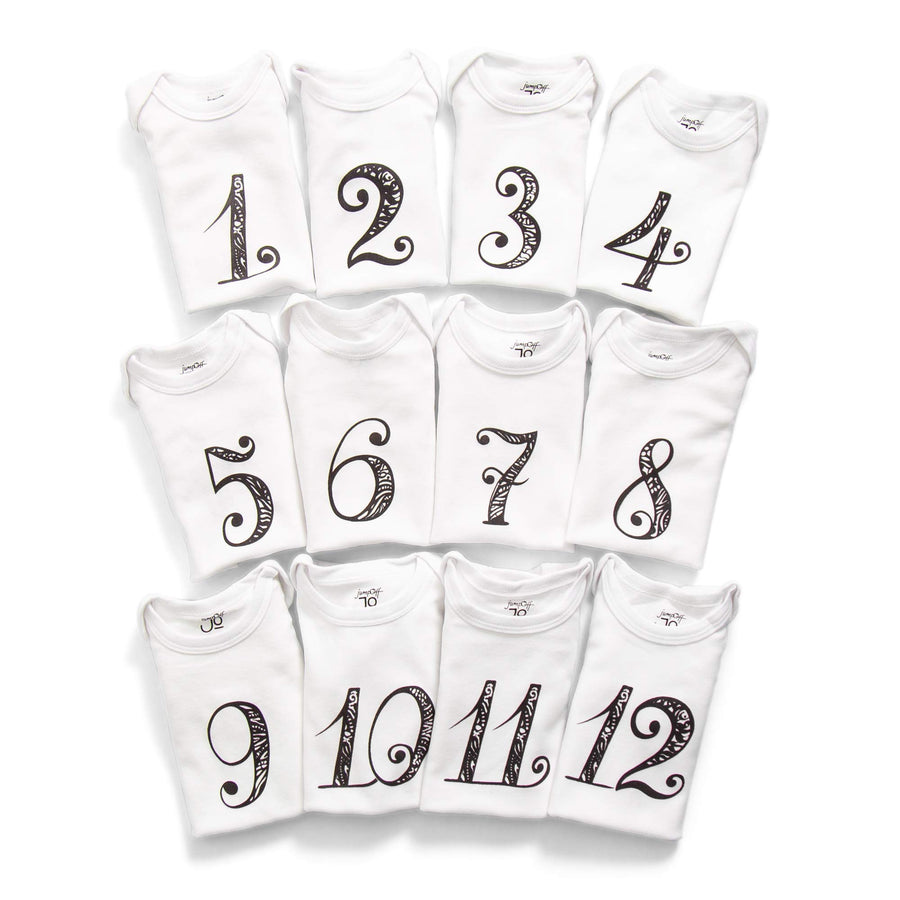 Baby 1–12 Month Milestone Numbered Bodysuit Set