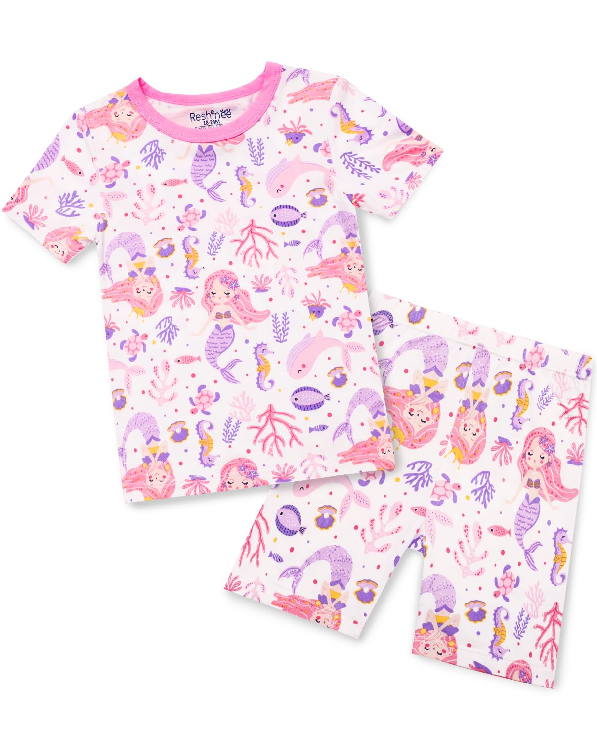 babee Reshinee Bamboo Viscose Toddler Unicorn Mermaid Girls Kids Pajamas Short Sleeve Summer Cool Snug fit Pjs 12M-8Y 2pcs