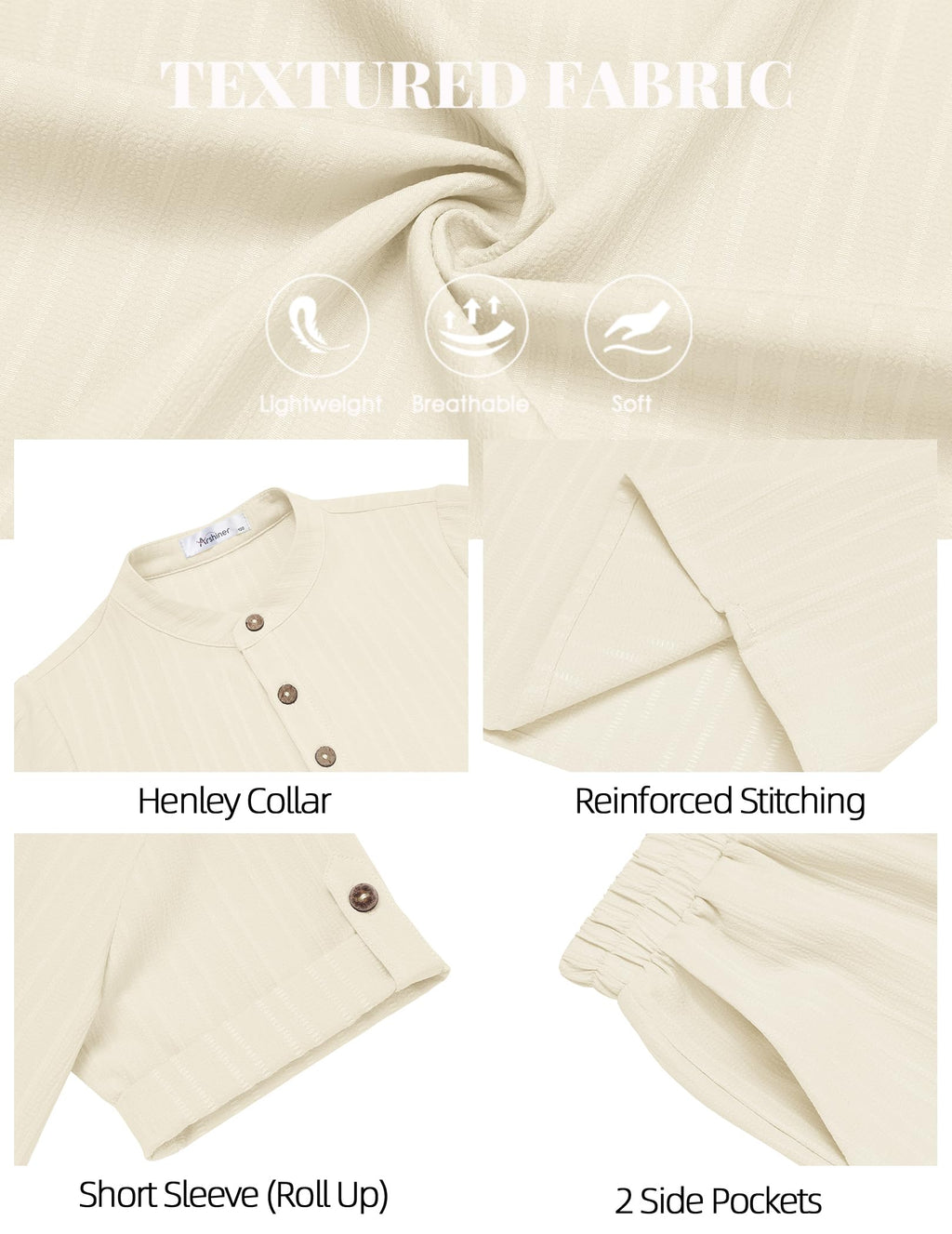 Arshiner Boys 2 Piece Summer Beach Outfits Textured Henley Shirts and Shorts Set Casual Vacation Clothes for 4-12 Years Kids