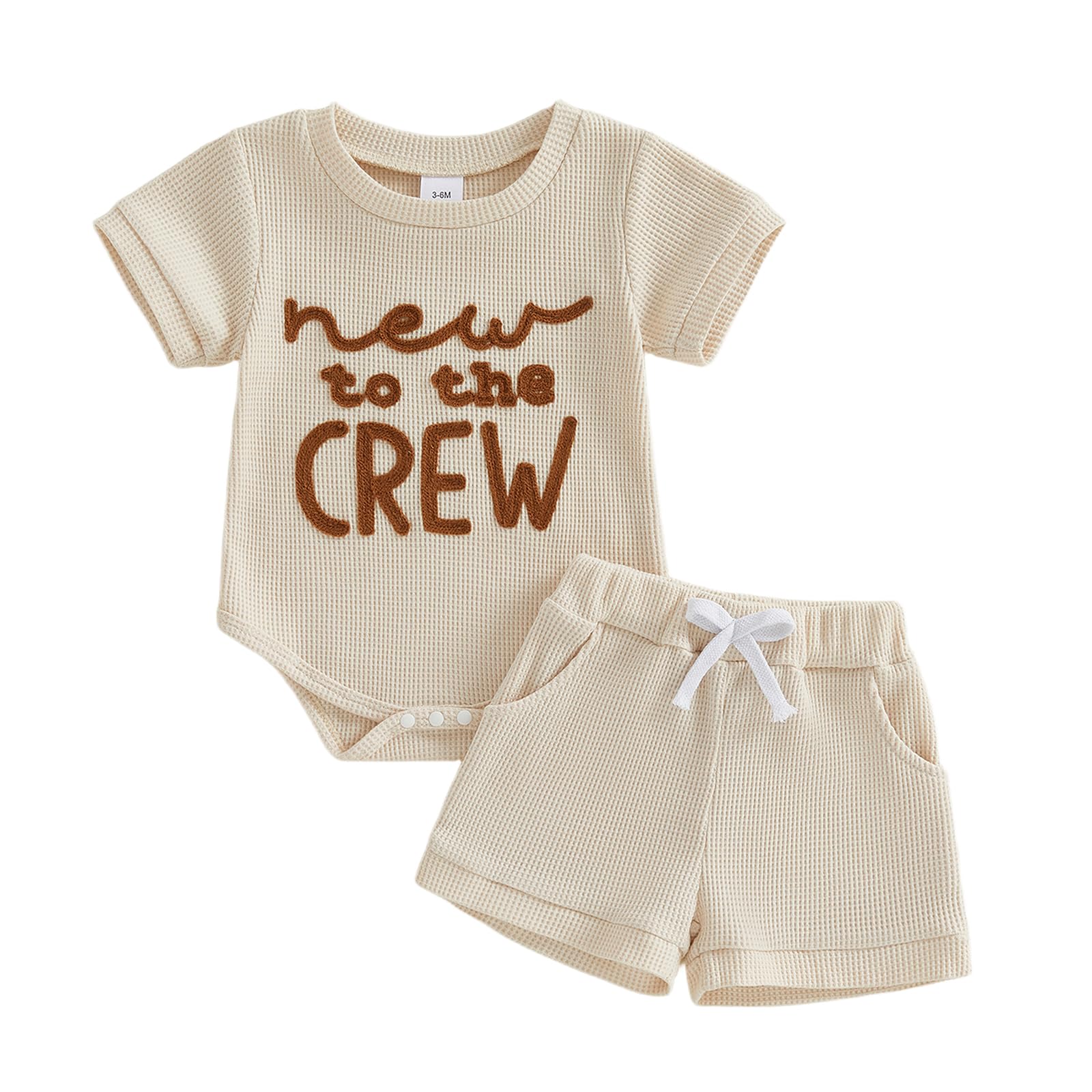 allshope Newborn Baby Boy Summer Outfit Set Dad Little Dude Embroidery Romper Jumpsuit Shorts Infant Waffle Clothes