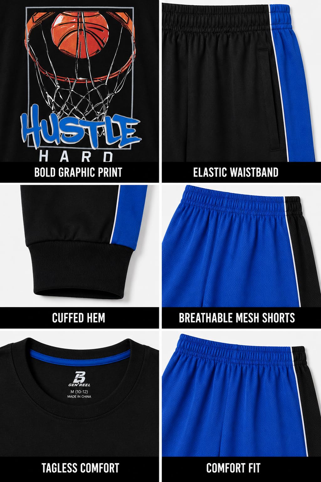 Pro Athlete Boys Pants Set - 3 Piece Active Short Sleeve Graphic Tees Athletic Shorts and Jogger Sweatpants for Boys
