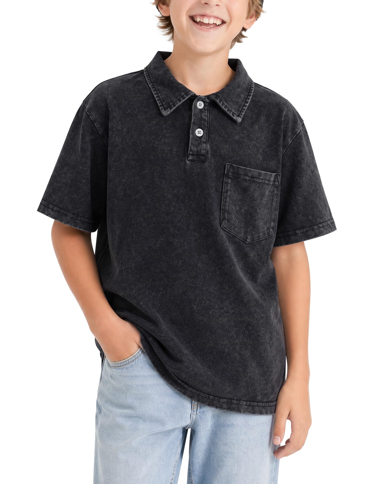 Arssm Boys Polo Shirts Kids Oversized T Shirts Cotton Acid Washed Tshirts Vintage Summer Basic Tees