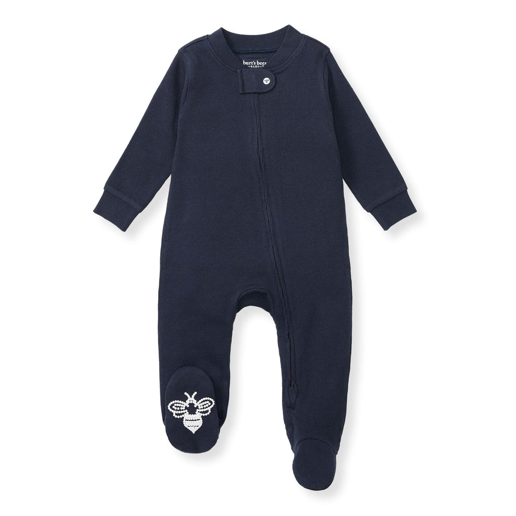 Burt's Bees Baby Boys Sleep and Play Pajamas, 100% Organic Cotton, One-piece PJs, Diagonal Zip Up Loose Fit Footie