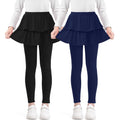 Somaibo Girls Leggings with Skirts School Uniform Athletic Stretchy Tutu Pants Kids Warm Ruffle Clothes 2-Pack