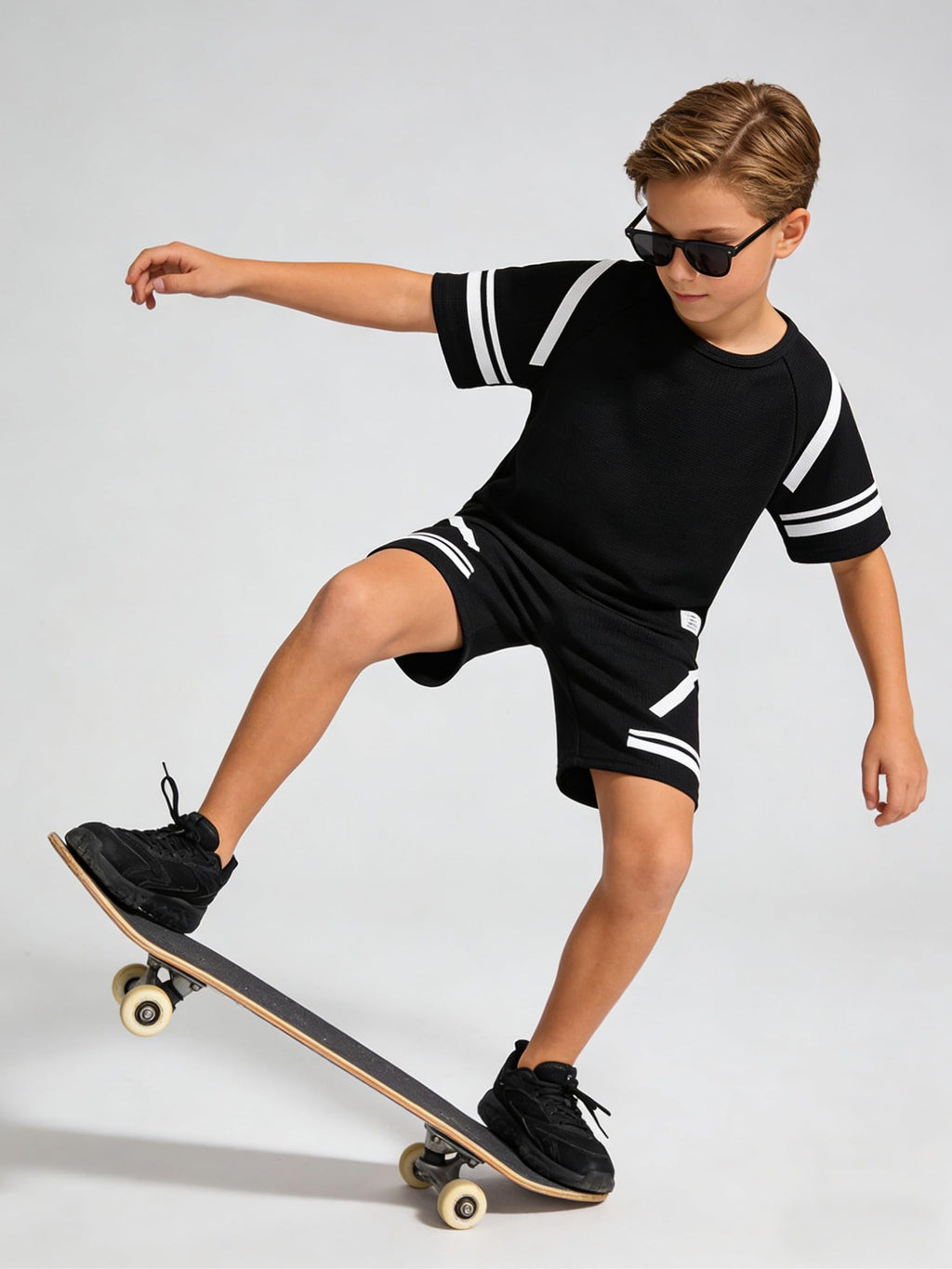 Cakaner Tween Boys Clothes Summer Simple Print T-Shirt And Shorts Set 2 Pieces Teen Trendy Outfits Size 7-14 Year