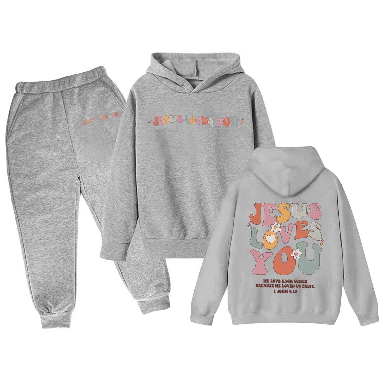 Boys Girls Tracksuits 2 Piece Love Like Jesus Letter Print Back to School Clothes Fall Trendy Sweatshirts and Sweatpant 3-13Y