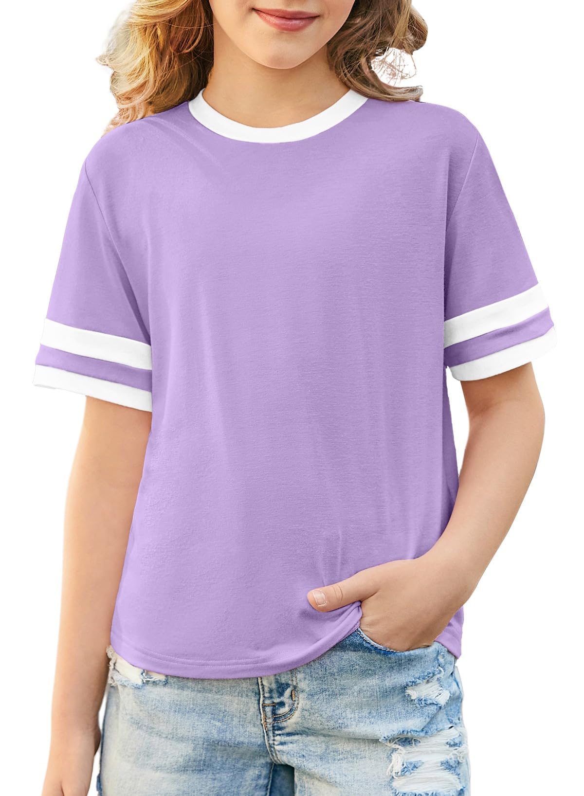 blibean Girls T Shirts Short Sleeve Tees Loose Fit Colorblock Summer Tops Size 6-15 Years