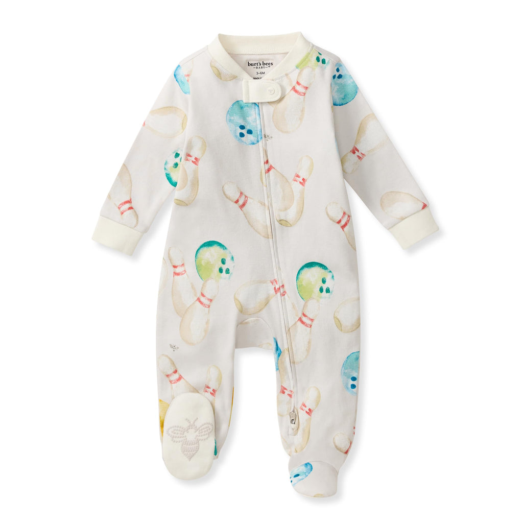 Burt's Bees Baby Boys Sleep and Play Pajamas, 100% Organic Cotton, One-piece PJs, Diagonal Zip Up Loose Fit Footie
