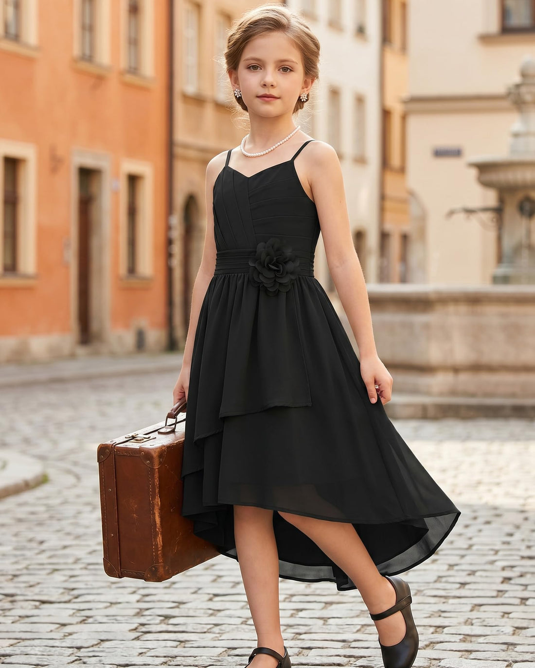 Girls Chiffon High-Low Formal Bridesmaid Party Dress