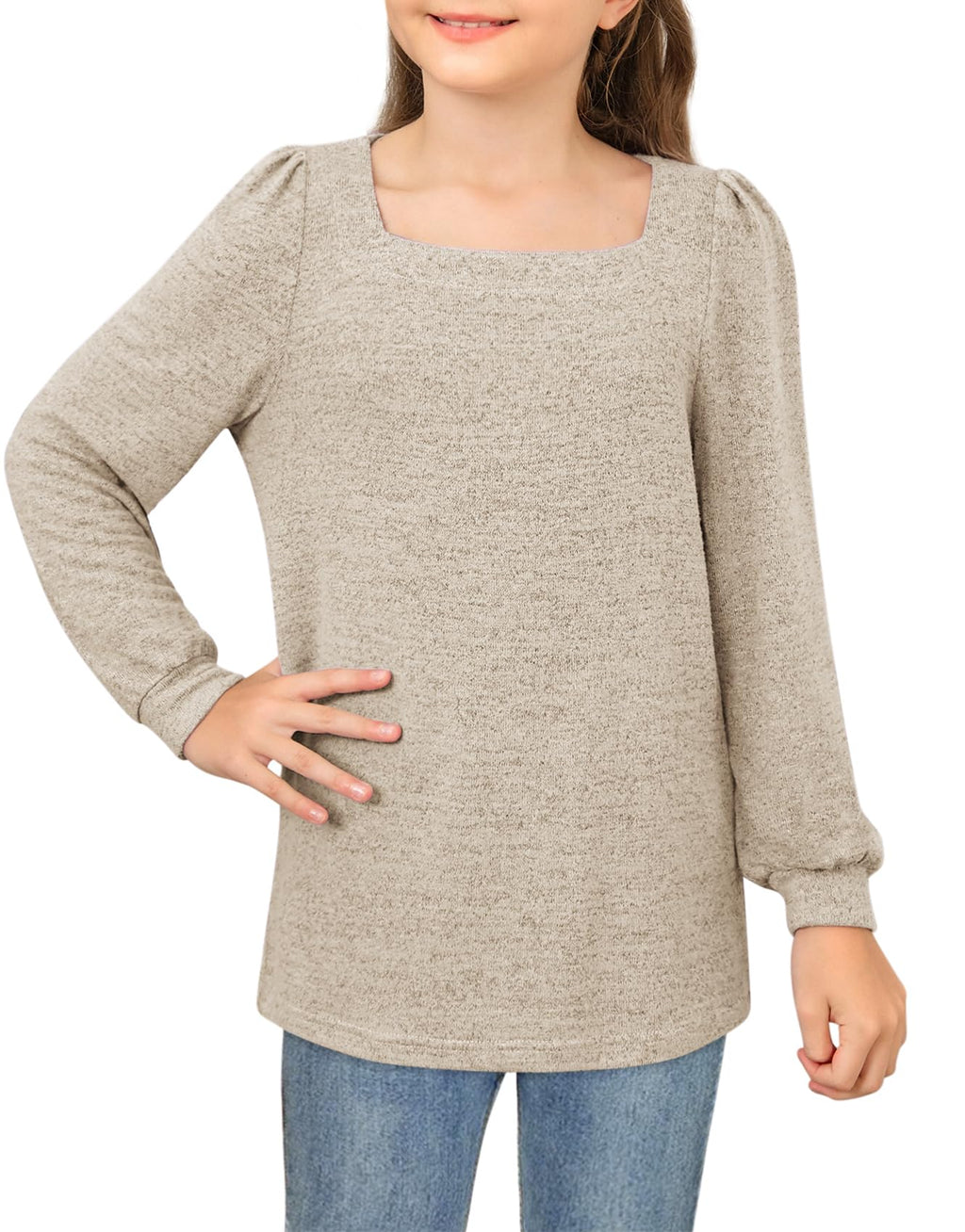 BZB Girls Long Sleeve Shirts Casual Square Neck Tunic Tops Fall Winter Clothes 5-14 Years