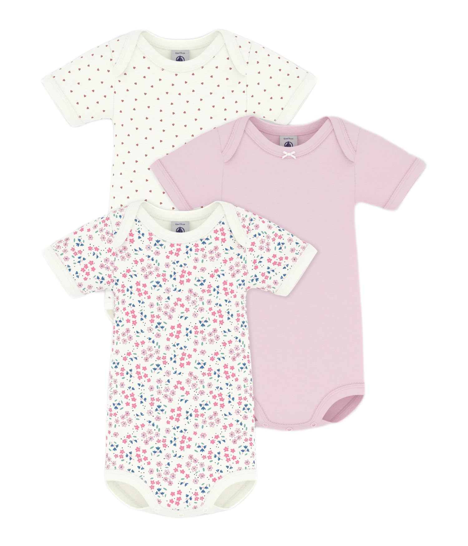 Petit Bateau Pack of GIRLS babies' short-sleeved floral print cotton bodysuits SIZES 3-36 MONTHS