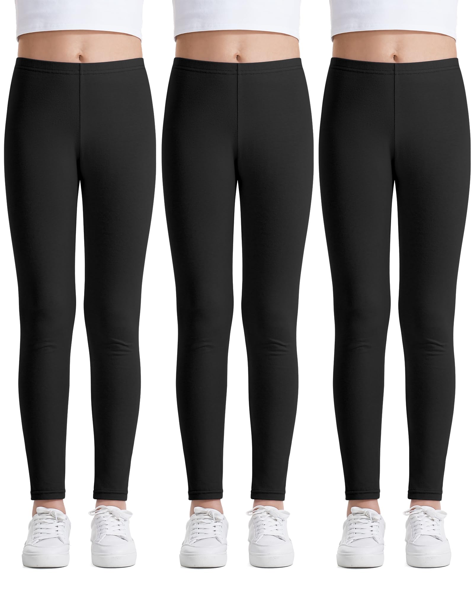Auranso Girls Leggings Kids Basic Solid Full Length Cotton Tights Pants 2-14 Years