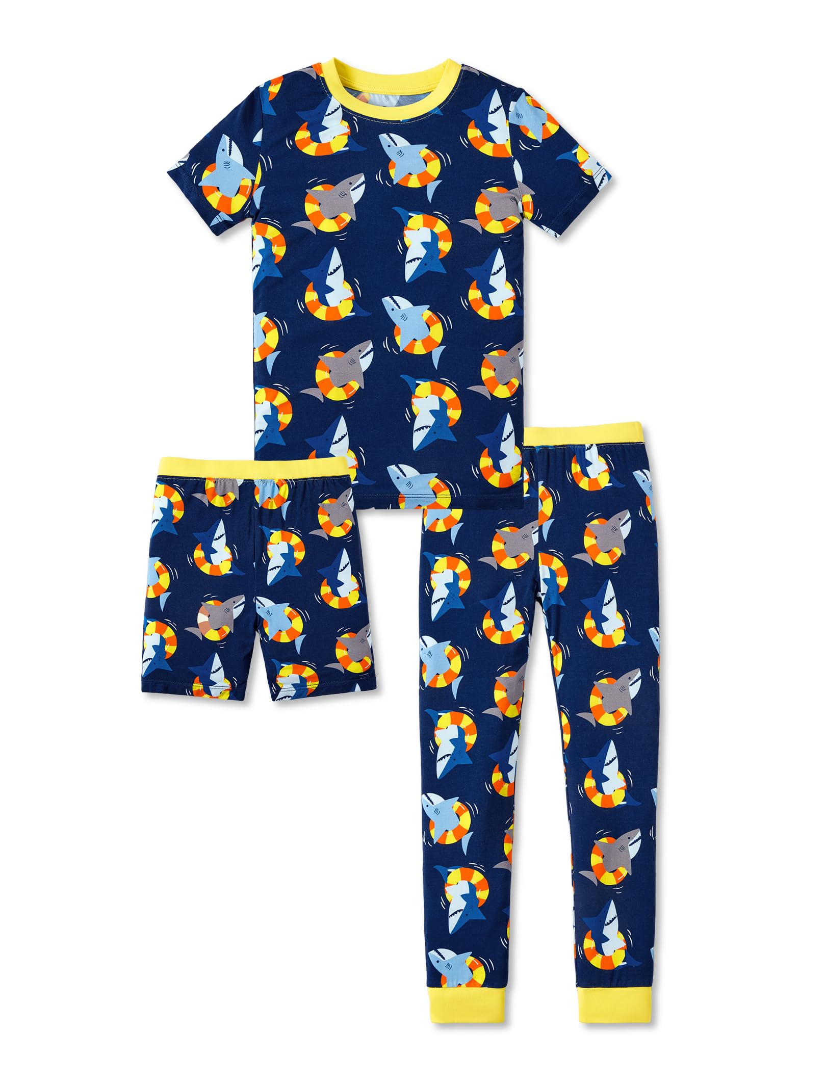 PATPAT Bamboo Viscose Pajamas Sets for Boys Girls Kids Toddler, 3 Pack Shorts & Pants Sleepers, Ultra-soft Snug Fit Pjs 2-12Y