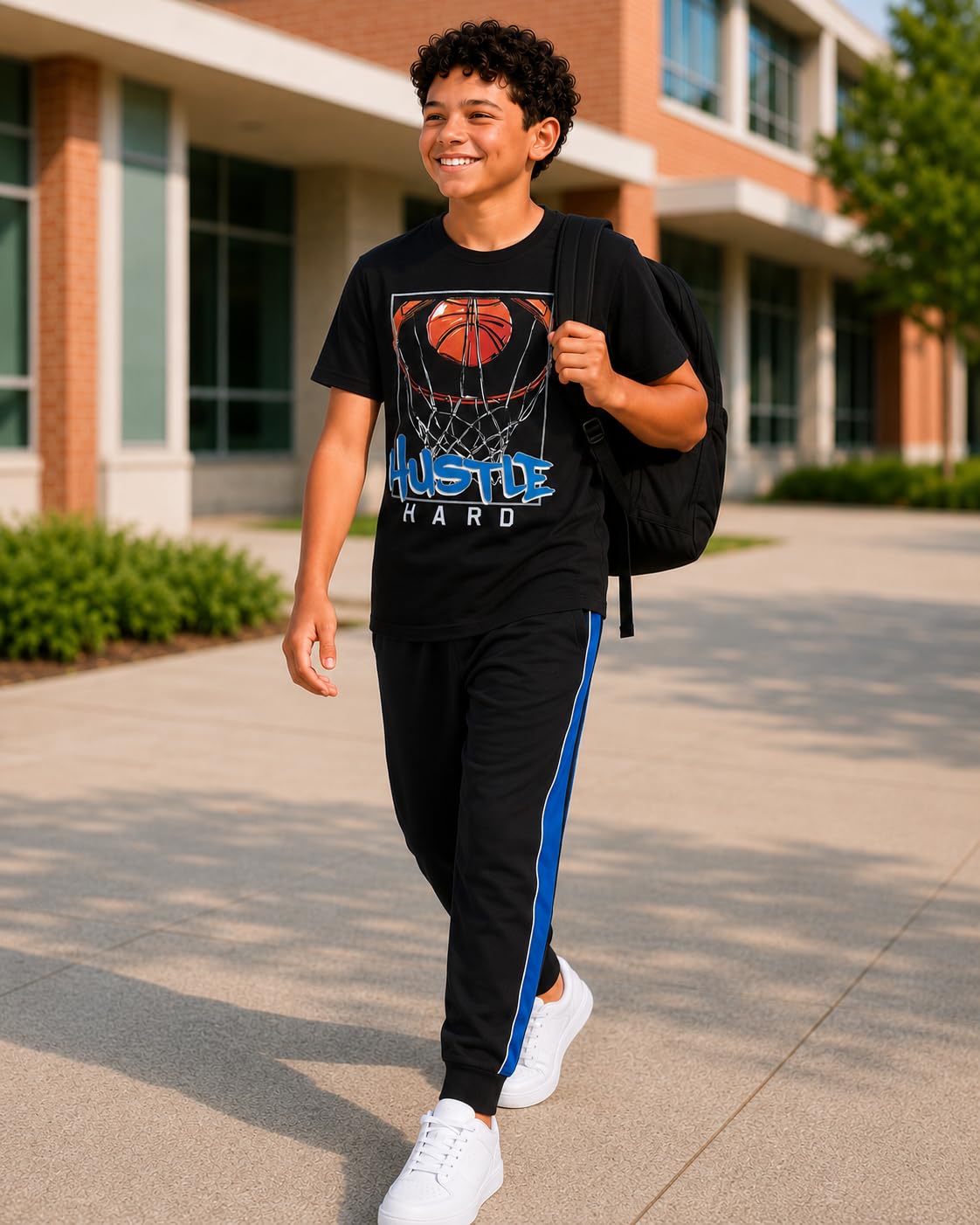 Pro Athlete Boys Pants Set - 3 Piece Active Short Sleeve Graphic Tees Athletic Shorts and Jogger Sweatpants for Boys