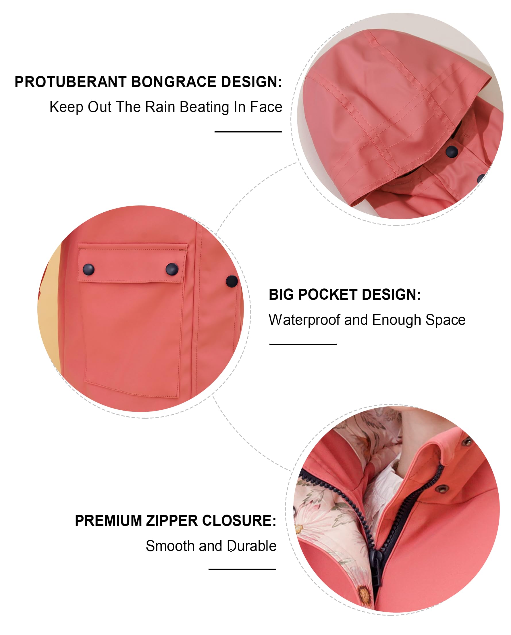 SOLOCOTE Kids Rain Jacket Hooded Lined Rubber RainCoats for Girls Boys Waterproof Windproof Size 5-14Y