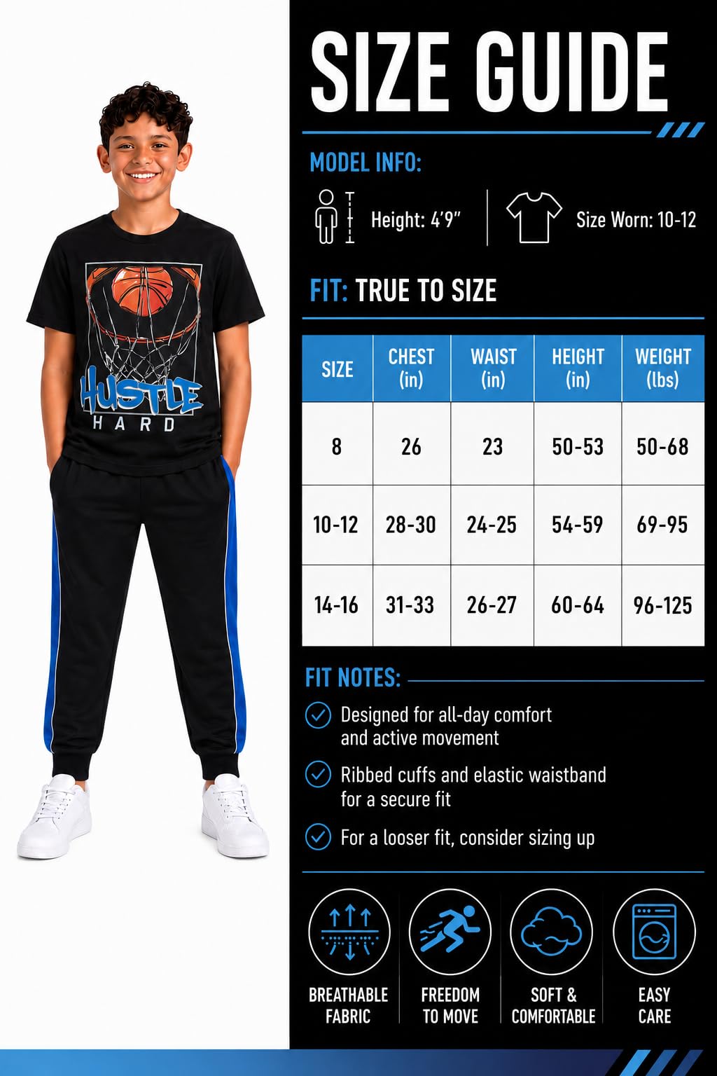 Pro Athlete Boys Pants Set - 3 Piece Active Short Sleeve Graphic Tees Athletic Shorts and Jogger Sweatpants for Boys
