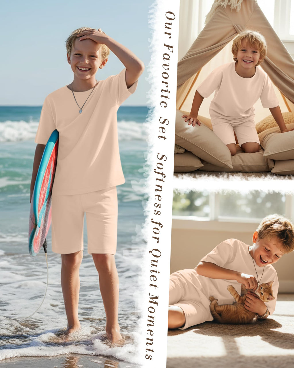 LessonZoo Boy's 2 Piece Outfits Set Summer Comfy Crewneck Oversized Short Sleeve Shirts Shorts Casual Clothing 5-14 Years