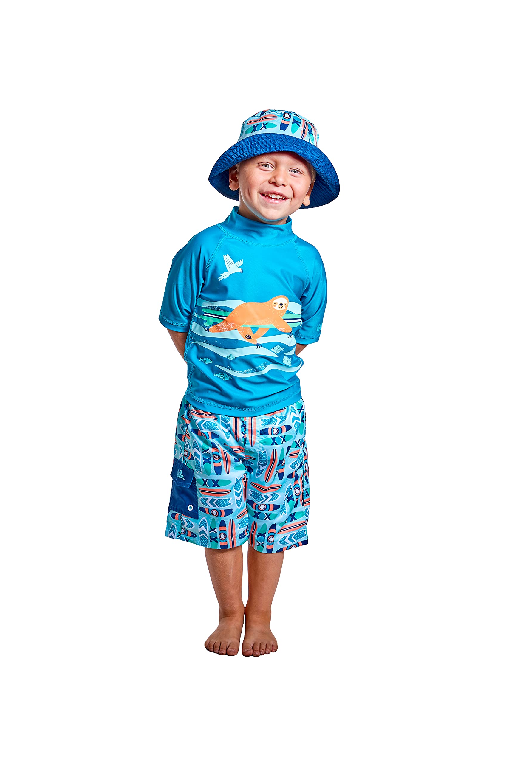 UV SKINZ Boys 3-Piece Swim Set with UPF 50+ Long Sleeve Rash Guard, Swim Shorts & Hat