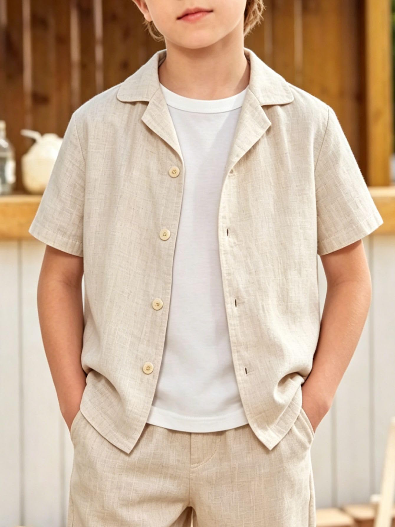 Verdusa Boy's 2 Piece Sets Linen Set Going Out Summer Outfits Button Up Shirt and Pants Set Matching Sets