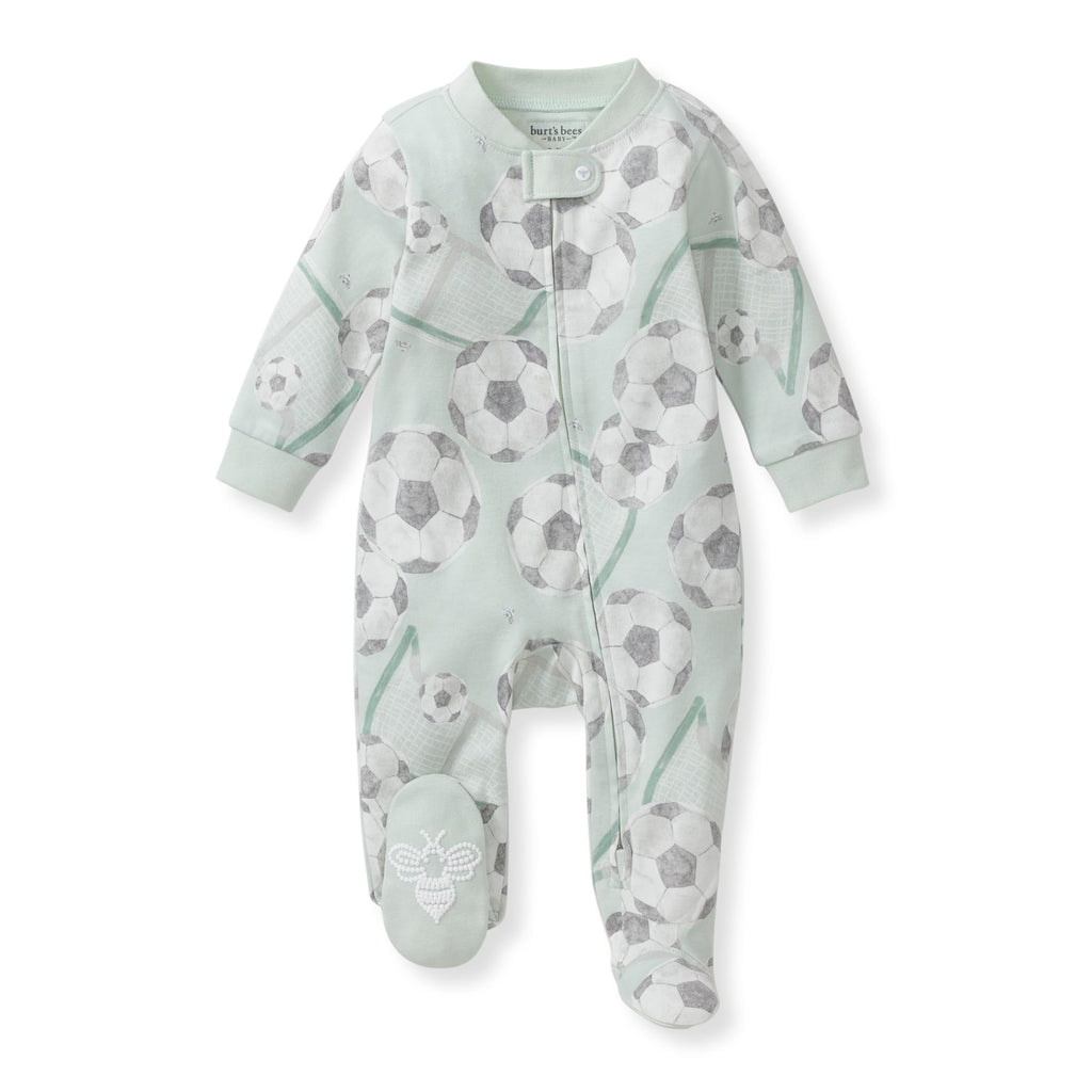 Burt's Bees Baby Boys Sleep and Play Pajamas, 100% Organic Cotton, One-piece PJs, Diagonal Zip Up Loose Fit Footie