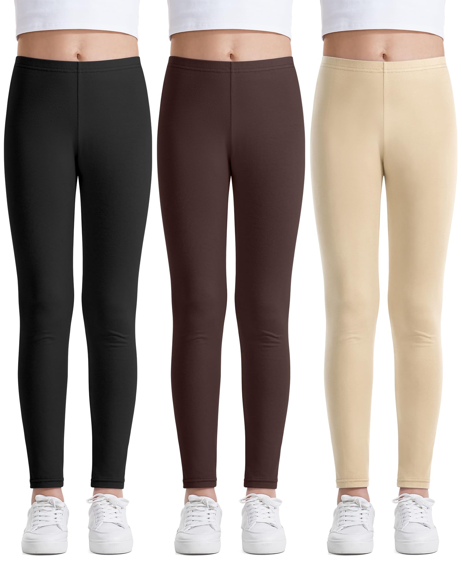 Auranso Girls Leggings Kids Basic Solid Full Length Cotton Tights Pants 2-14 Years