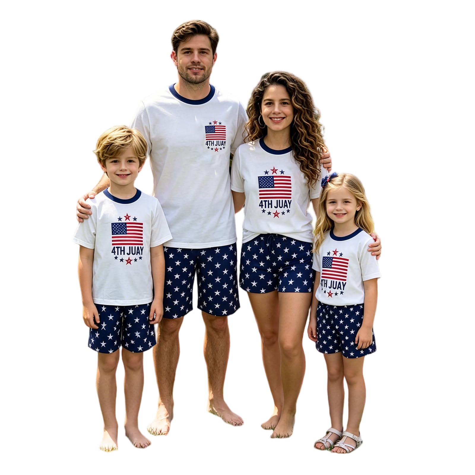 Family Matching 4th of July Pajamas Set - American Flag Stars Stripes Short Sleeve Summer Sleepwear Loungewear