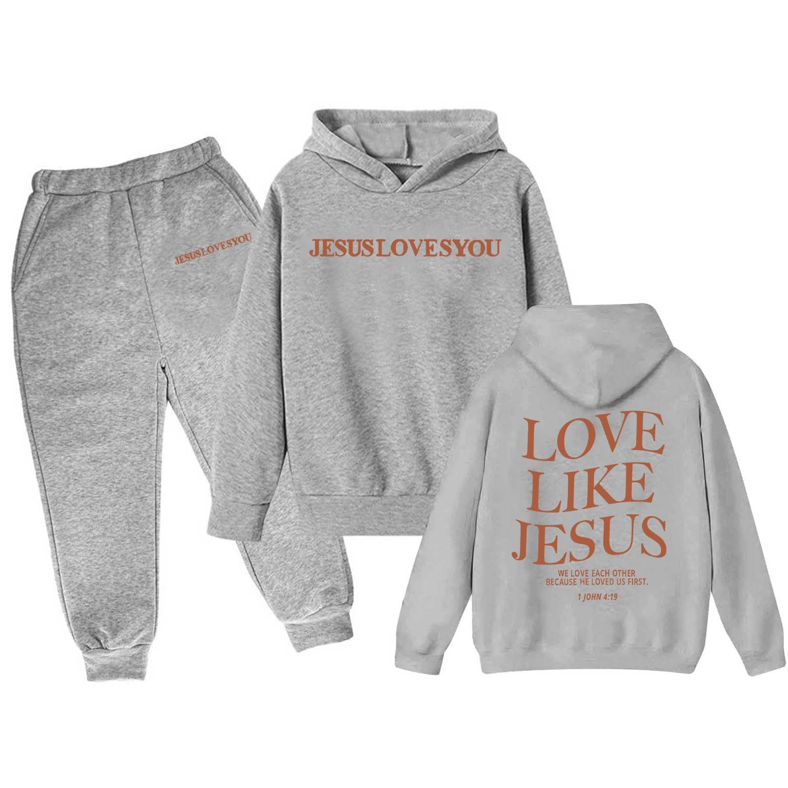 Boys Girls Tracksuits 2 Piece Love Like Jesus Letter Print Back to School Clothes Fall Trendy Sweatshirts and Sweatpant 3-13Y