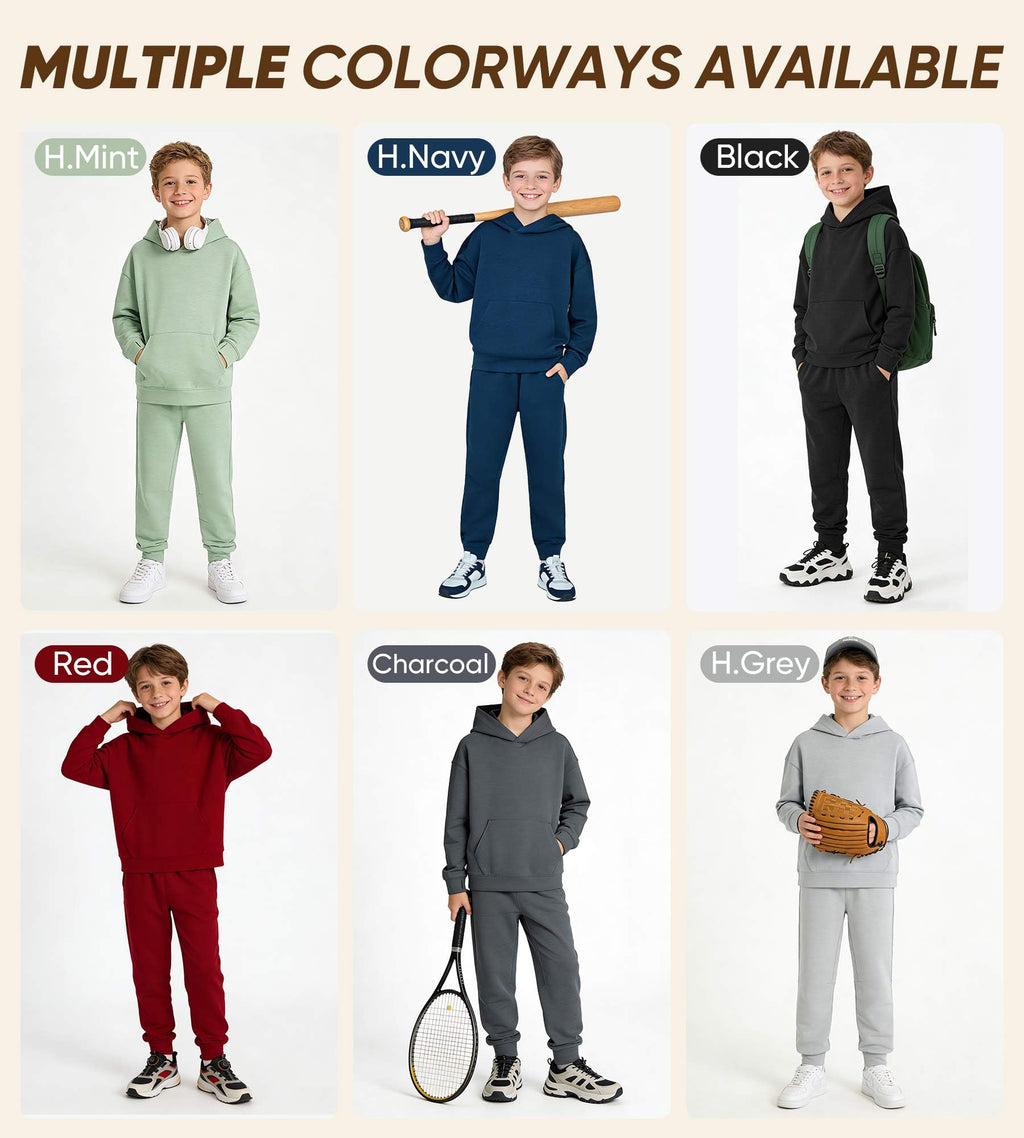 MERIDIANO Boys Sweatsuit 2 Piece Outfits Cozy Athletic Tracksuit Set Pullover Hoodie and Jogger Pants Kids Clothes Size 5-16