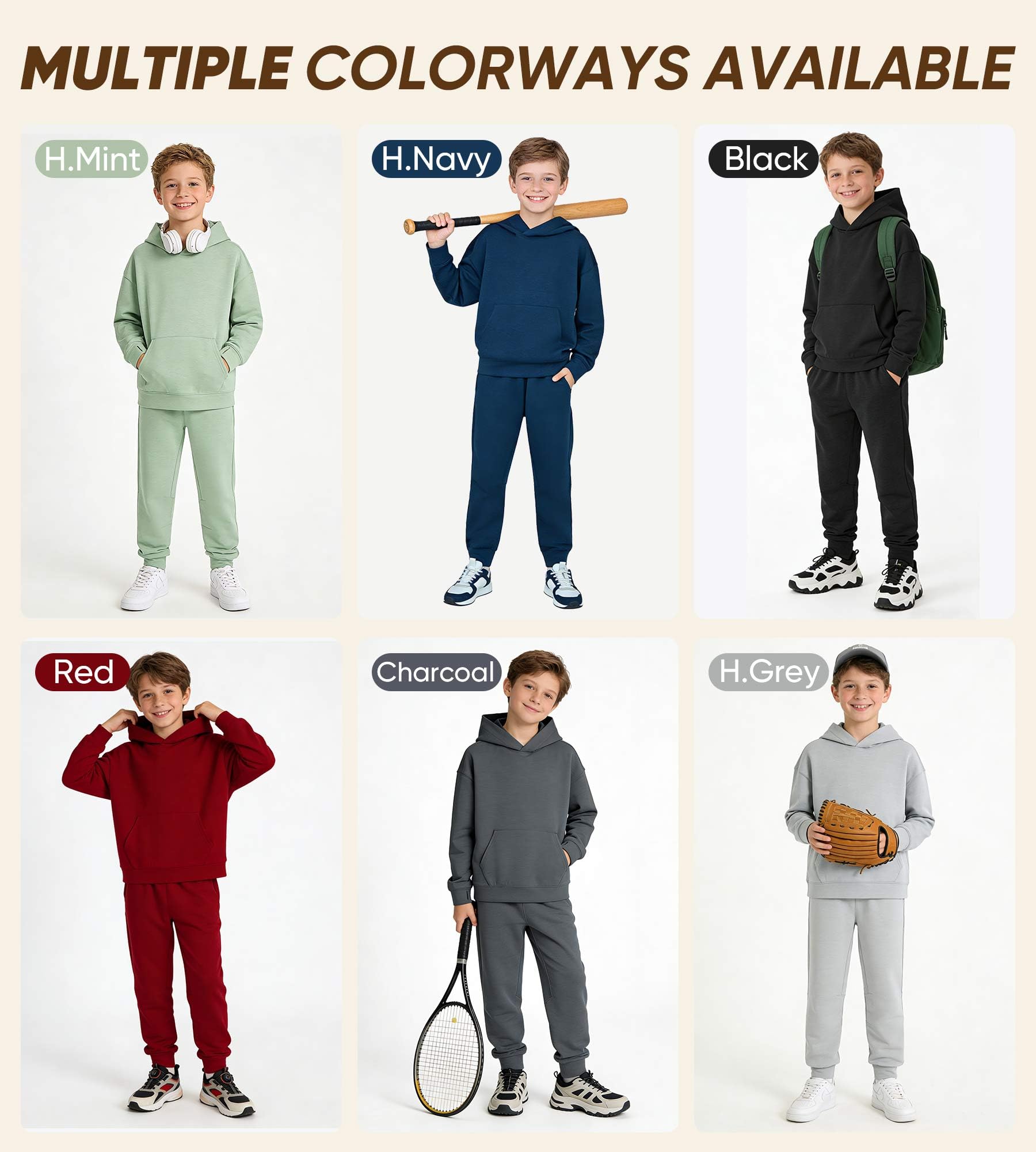 MERIDIANO Boys Sweatsuit 2 Piece Outfits Cozy Athletic Tracksuit Set Pullover Hoodie and Jogger Pants Kids Clothes Size 5-16
