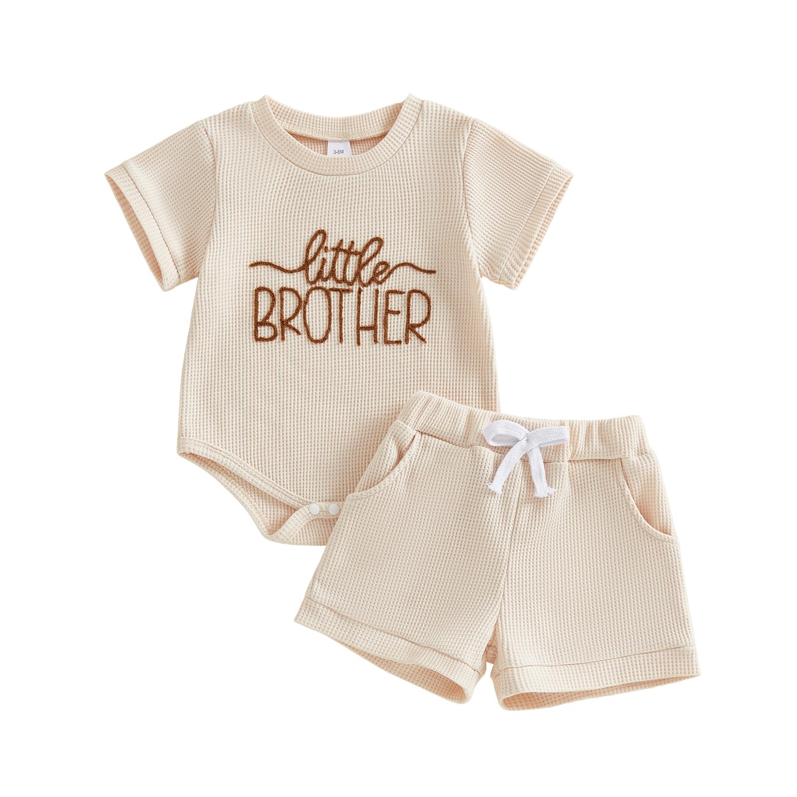allshope Newborn Baby Boy Summer Outfit Set Dad Little Dude Embroidery Romper Jumpsuit Shorts Infant Waffle Clothes