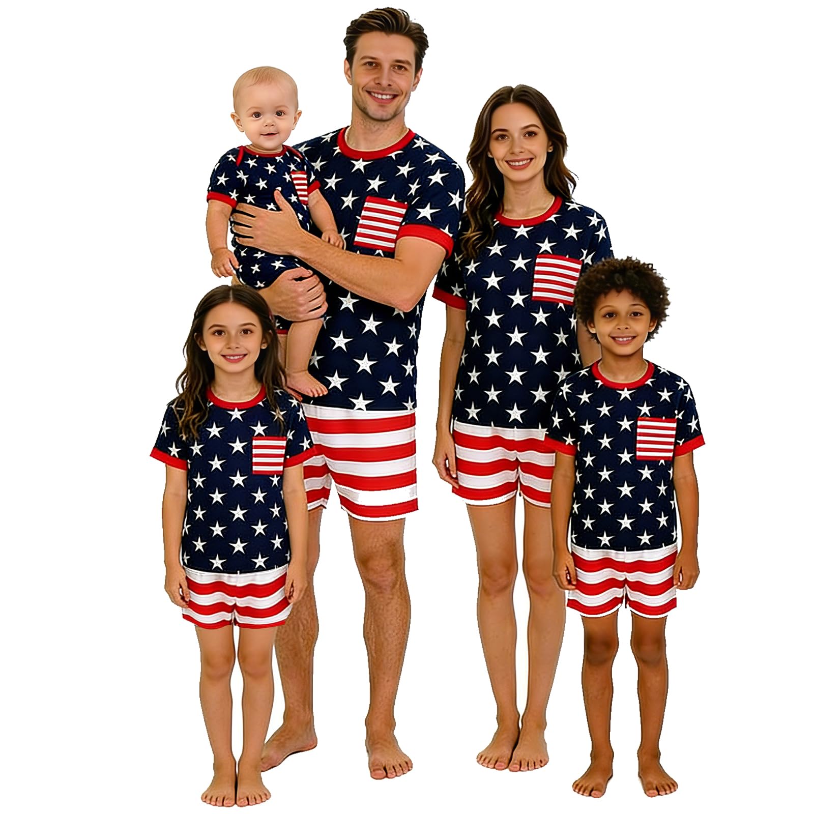Family Matching 4th of July Pajamas Set - American Flag Stars Stripes Short Sleeve Summer Sleepwear Loungewear
