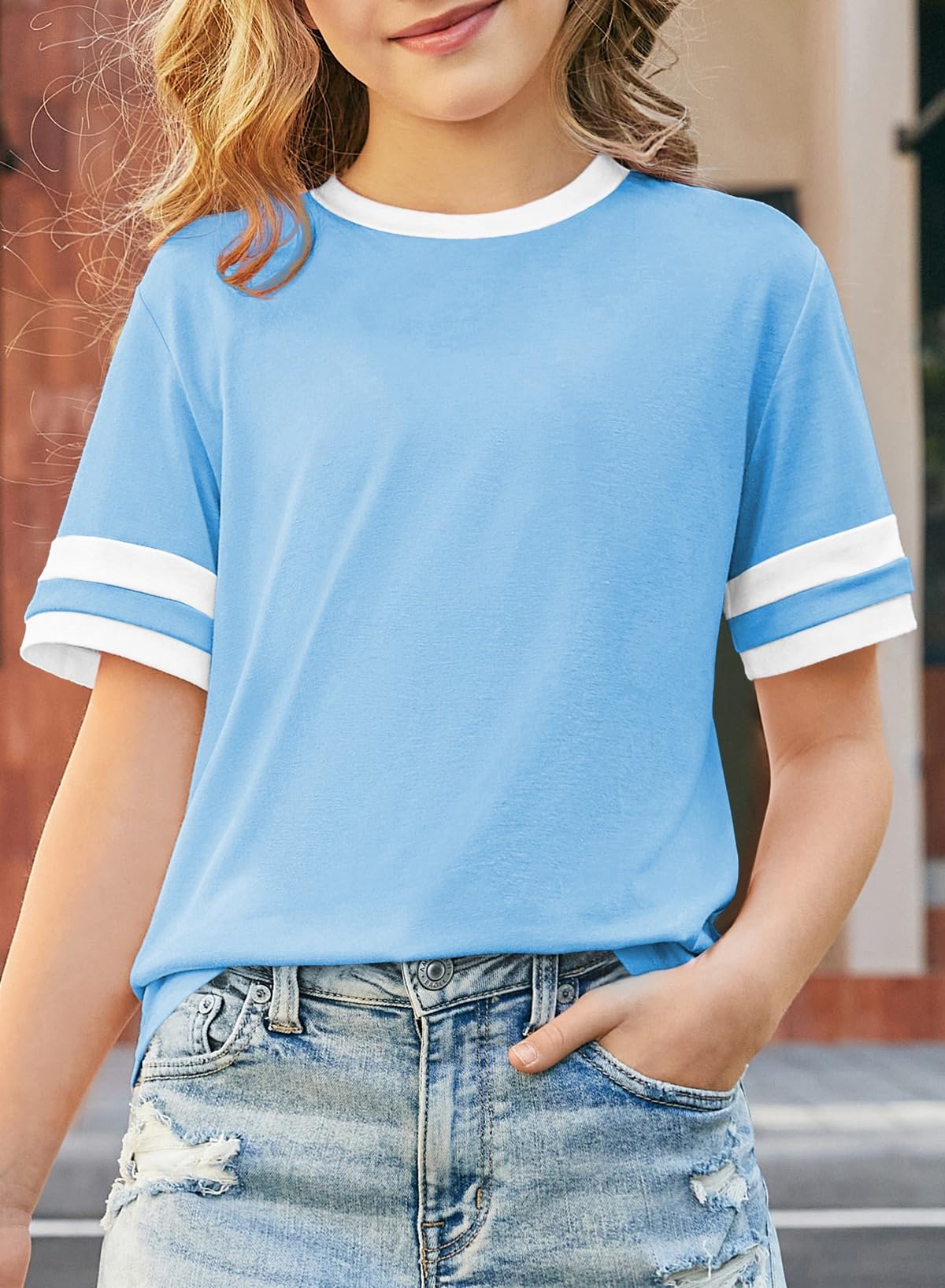 blibean Girls T Shirts Short Sleeve Tees Loose Fit Colorblock Summer Tops Size 6-15 Years