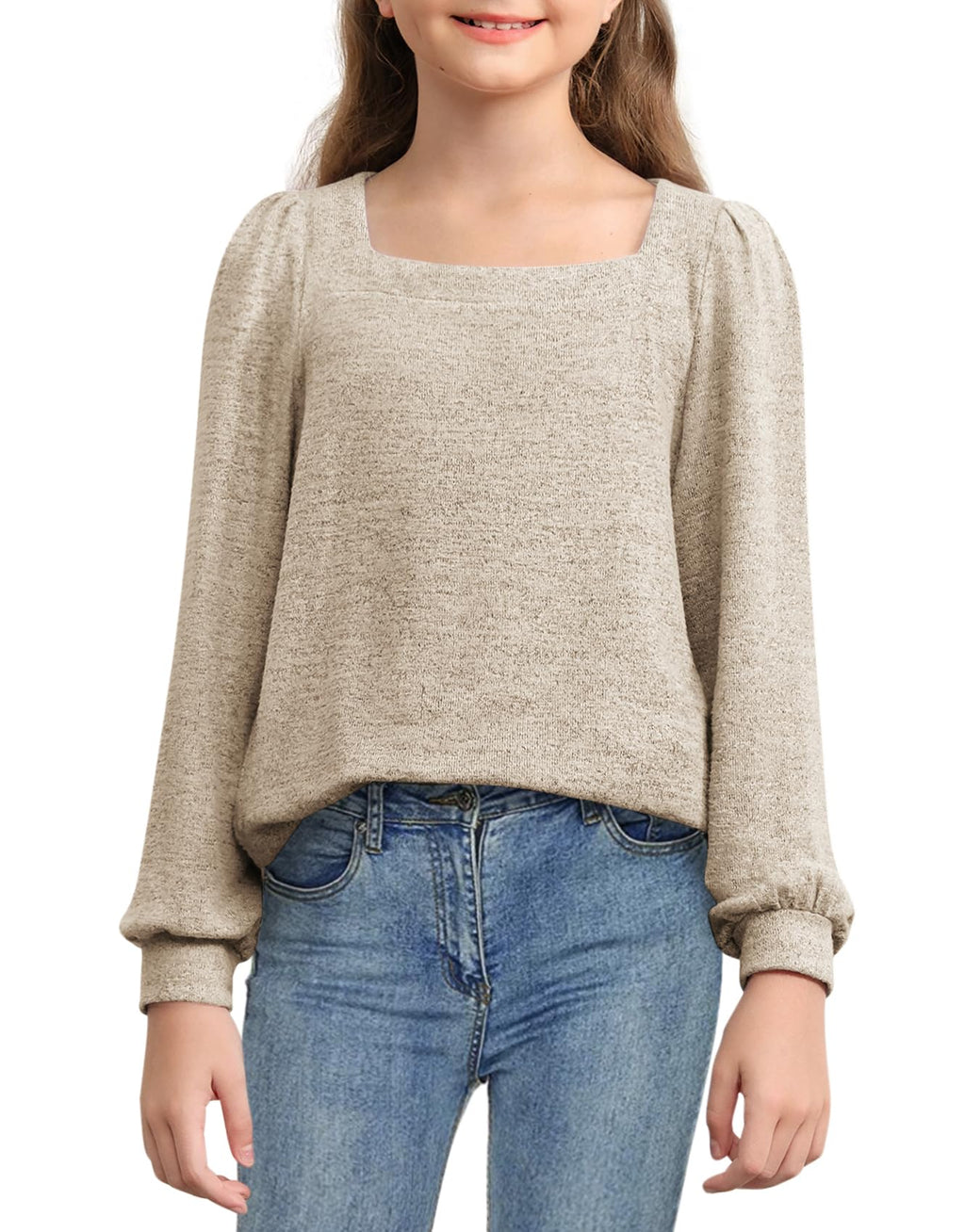 BZB Girls Long Sleeve Shirts Casual Square Neck Tunic Tops Fall Winter Clothes 5-14 Years