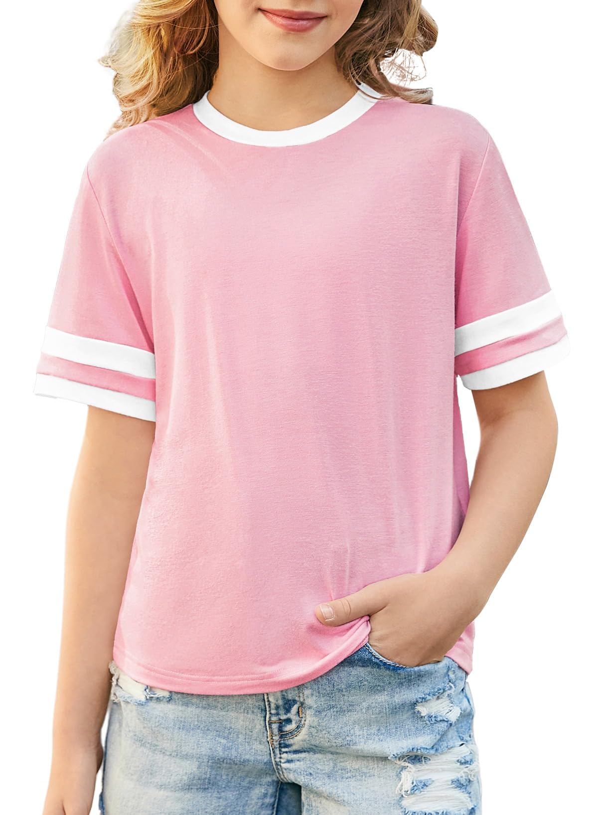 blibean Girls T Shirts Short Sleeve Tees Loose Fit Colorblock Summer Tops Size 6-15 Years