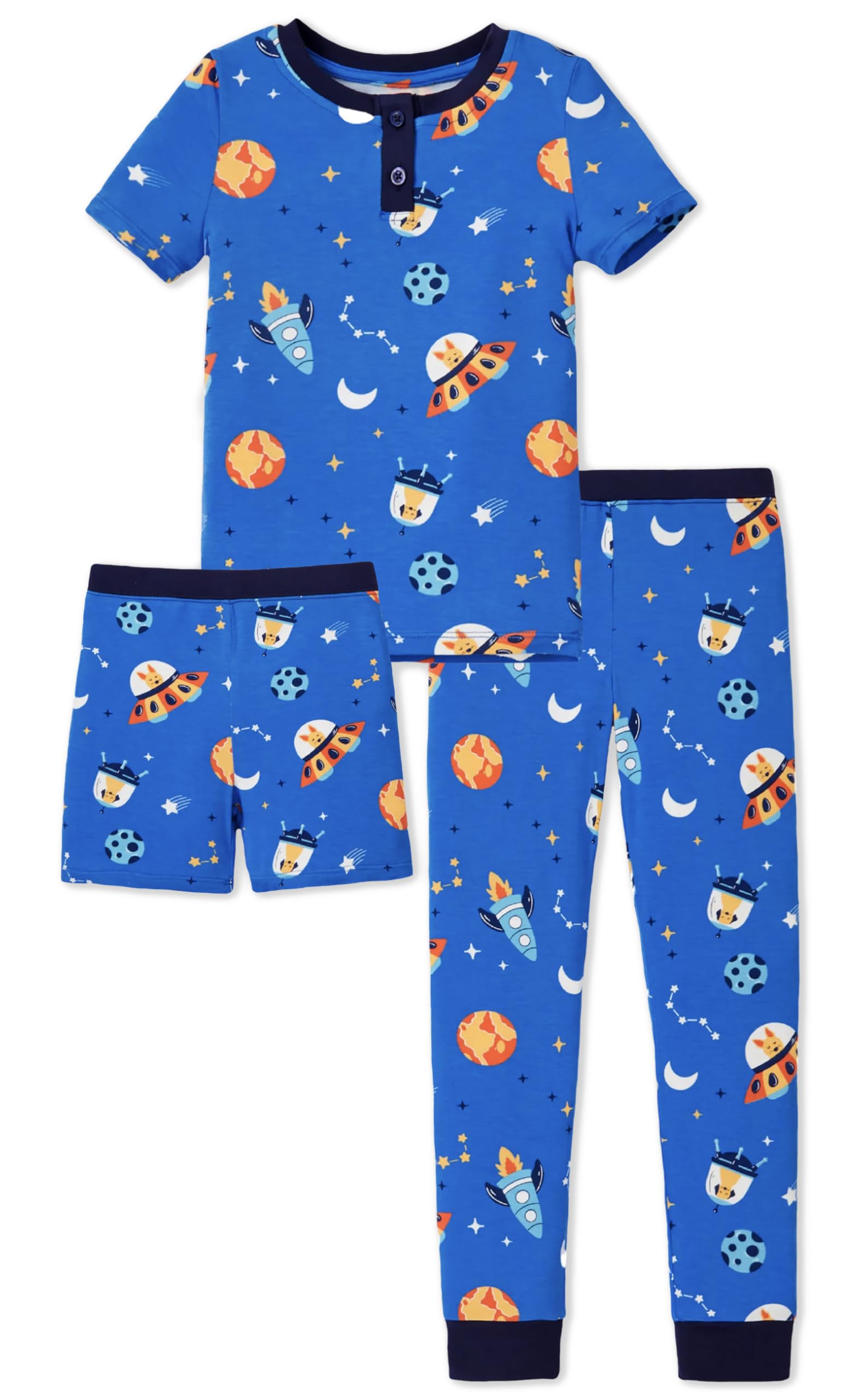 PATPAT Bamboo Viscose Pajamas Sets for Boys Girls Kids Toddler, 3 Pack Shorts & Pants Sleepers, Ultra-soft Snug Fit Pjs 2-12Y