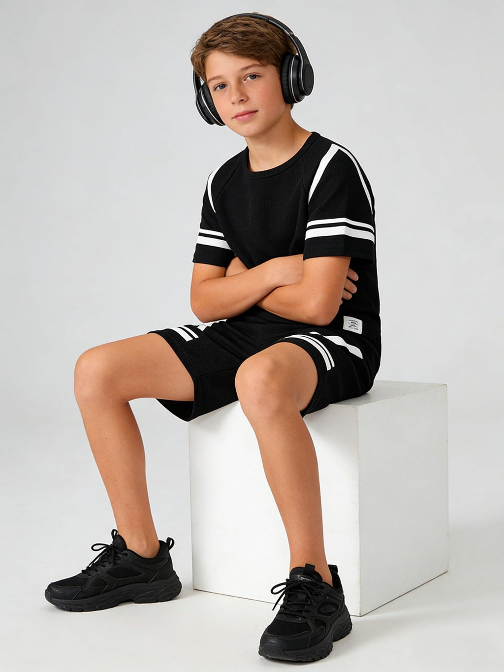 Cakaner Tween Boys Clothes Summer Simple Print T-Shirt And Shorts Set 2 Pieces Teen Trendy Outfits Size 7-14 Year