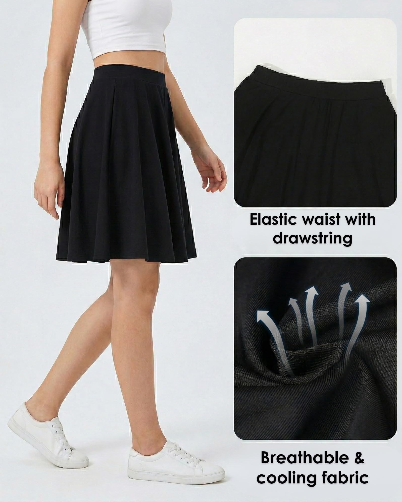 Coaturi Girls Knee Length Skirt : Aline Pleated Skirt Built-in Shorts or Leggings Basic Skorts Size 6-14Y