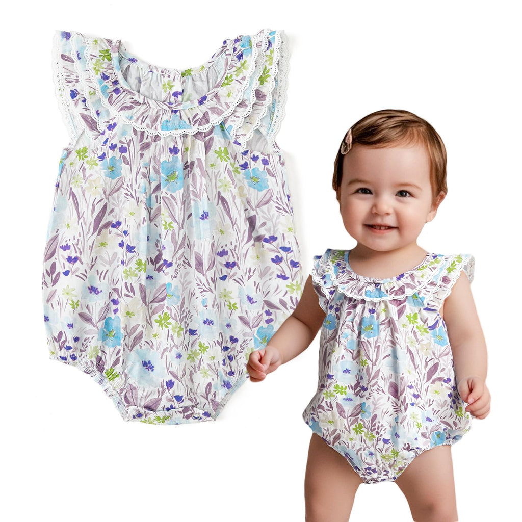 Simplee kids Baby Girls Summer Romper Onesie Infant Newborn Floral Ruffled Sleeveless Bodysuit