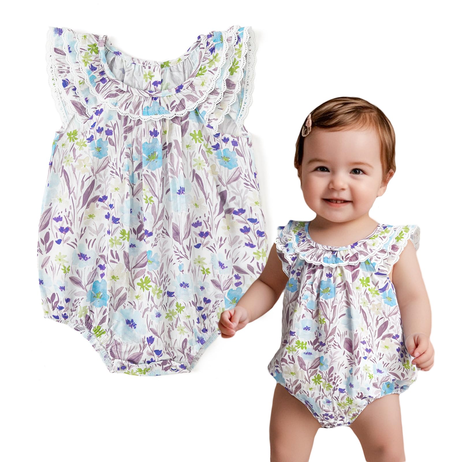Simplee kids Baby Girls Summer Romper Onesie Infant Newborn Floral Ruffled Sleeveless Bodysuit