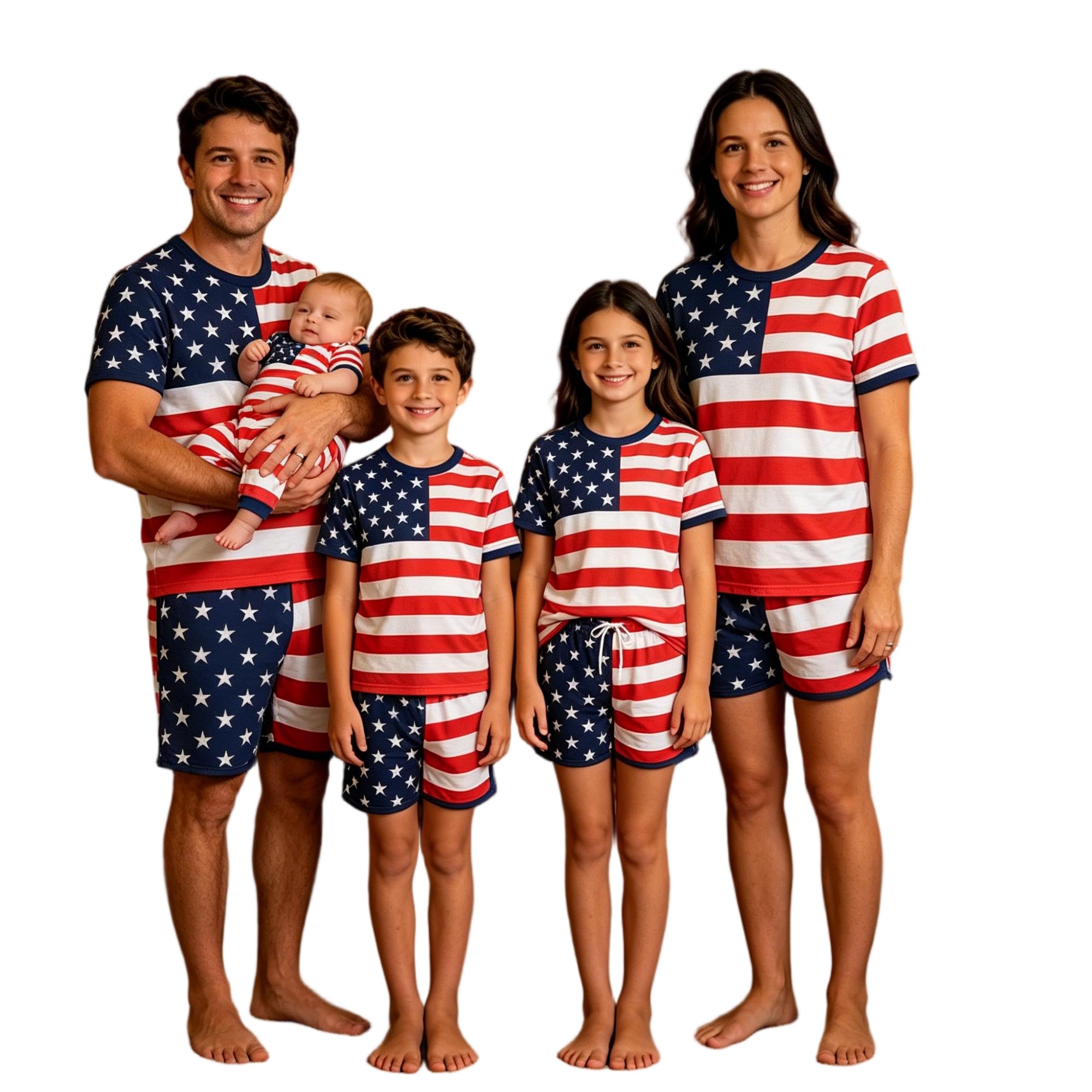 Family Matching 4th of July Pajamas Set - American Flag Stars Stripes Short Sleeve Summer Sleepwear Loungewear