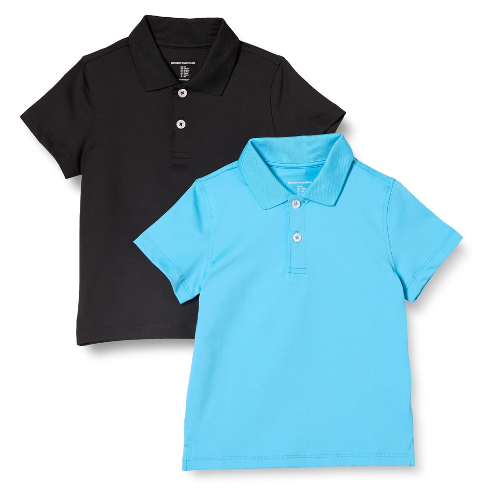 Amazon Essentials Boys and Toddlers' Short-Sleeve Active Performance Polo Shirts for School Uniform, Pack of 2